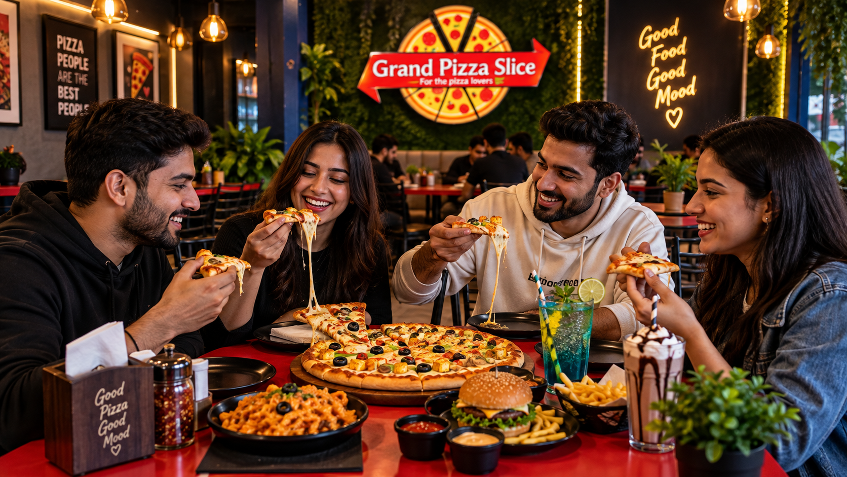 Happy Grand Pizza Slice Customers